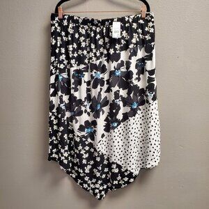 Cato Skirt Womens XL Black White Blue Floral Patchwork Midi Asymmetrical Hem New